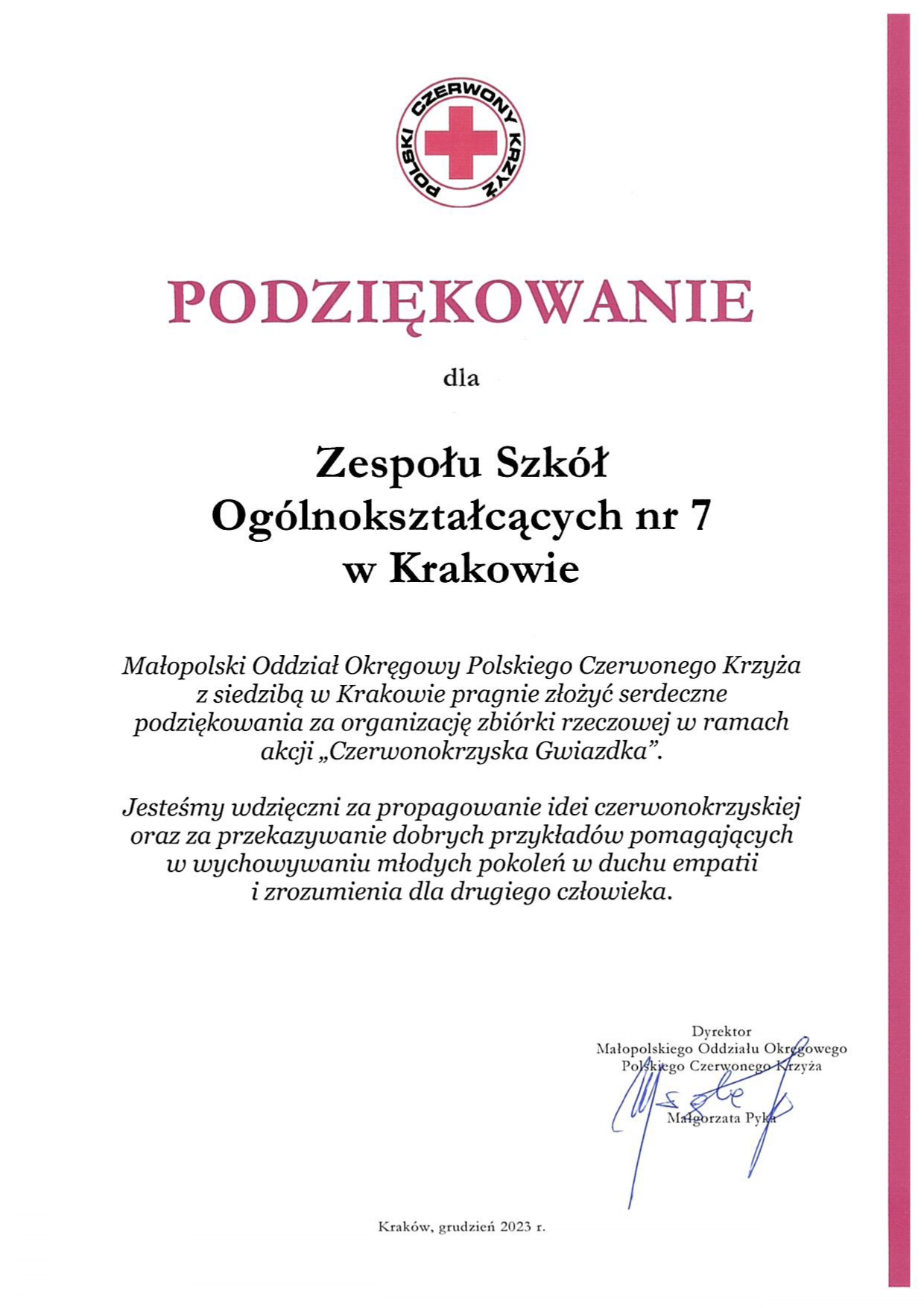 podziekowanie PCK